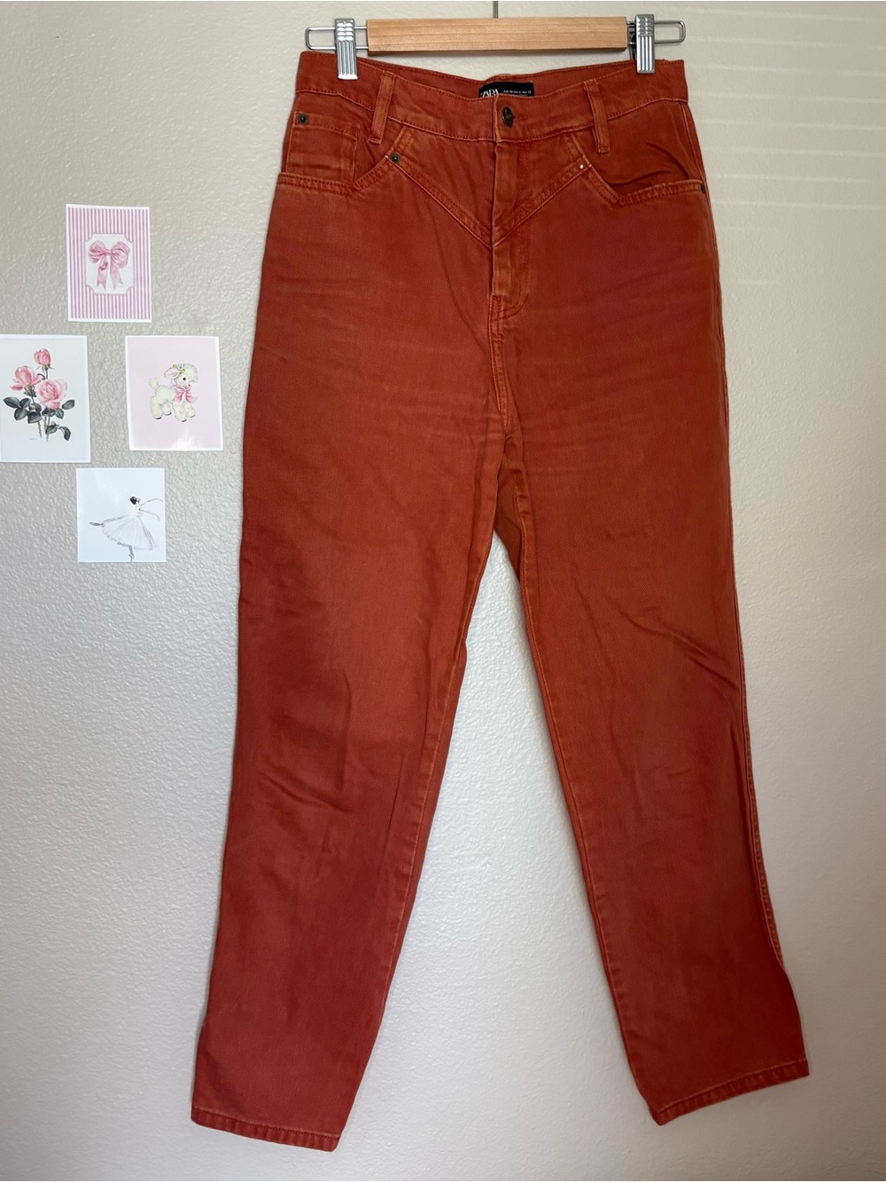 Zara women’s  High-Waisted Rust Orange Jeans bohemian casual size 4 fall aesthet